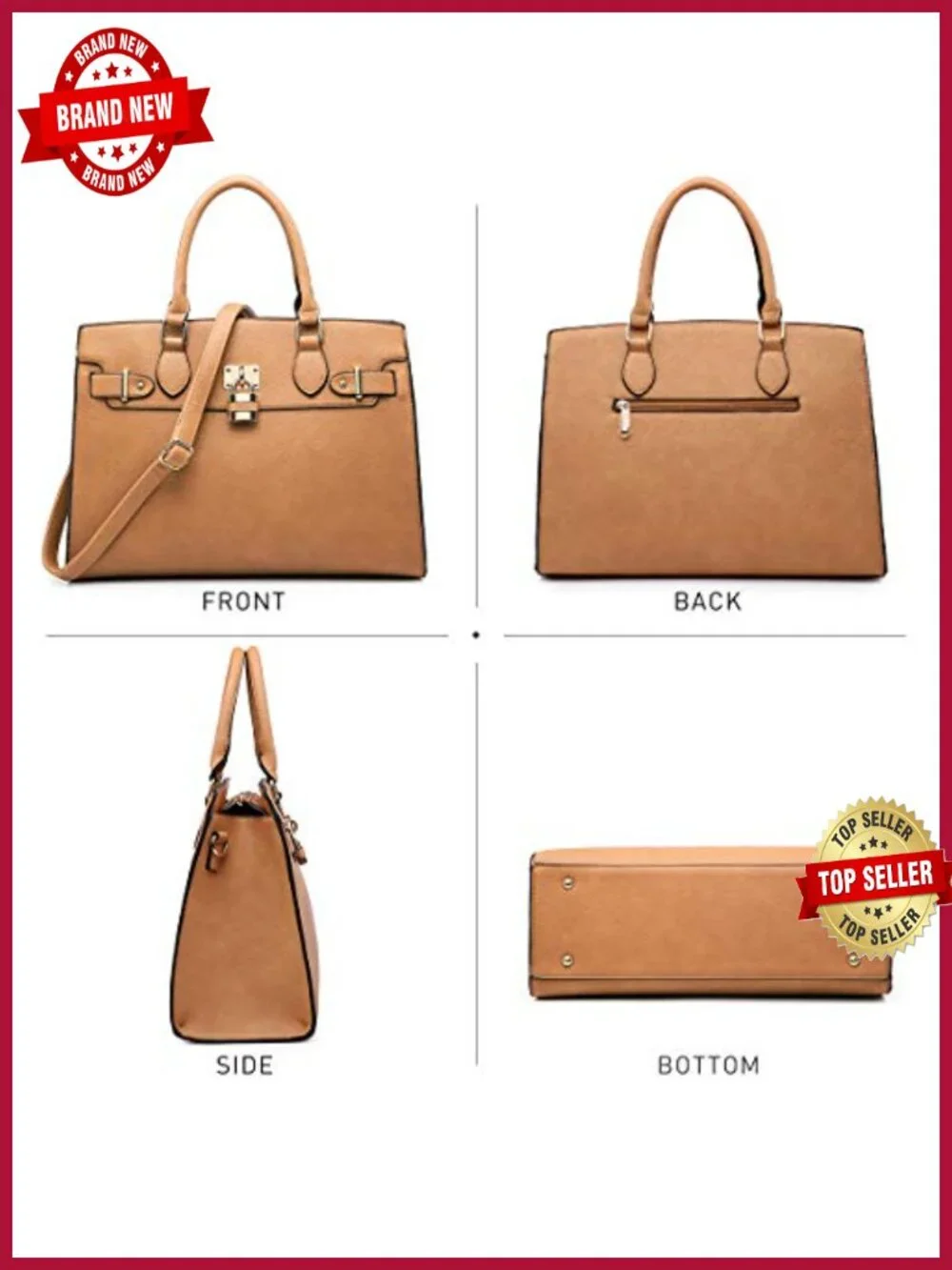 Vegan Leather Satchel Tote Handbag with Matching Clutch